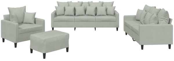 vidaXL 4-tlg. Sofagarnitur mit Kissen Hellgrau Samt 3201690
