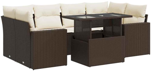 vidaXL 7-tlg. Garten-Sofagarnitur mit Kissen Braun Poly Rattan 3326274