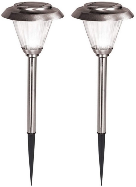 Duracell LED Solarleuchte 2er Set Solarlampe Solar-Leuchte Edelstahl Solarleuchte, LED, Neutralweiß, inklusive Erdspießen und austauschbaren Akkus