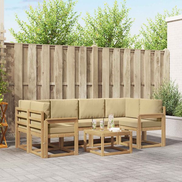 vidaXL Outdoor-Sofagarnitur mit Kissen 7 pcs Weiß und Beige 3387307
