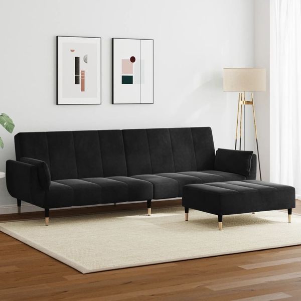 vidaXL Schlafsofa 2-Sitzer mit Fußhocker Schwarz Samt 3258154