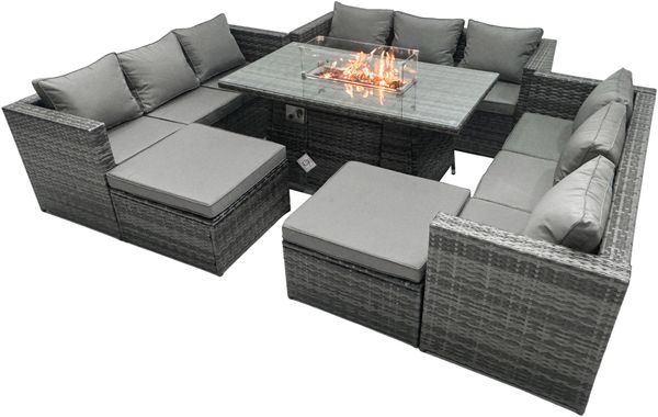 Fimous Rattan-Gartenmöbel Firepit Set Outdoor 11-Sitzer Esstisch Set mit Glasplatte Bild 2