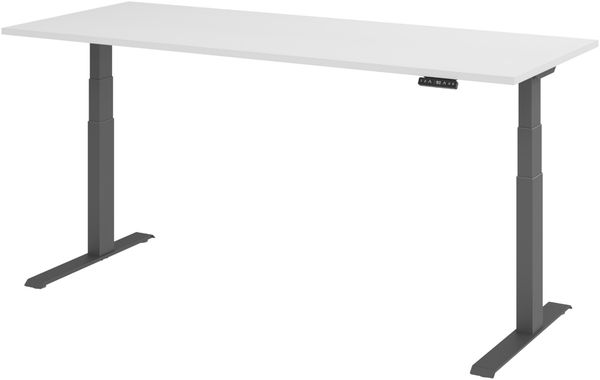 bümö elektrisch höhenverstellbarer Schreibtisch 200x80 cm in weiß, Gestell graphit mit Memory-Steuerung, elektrischer Bürotisch höhenverstellbar Gaming Tisch, XDKB20-W-G