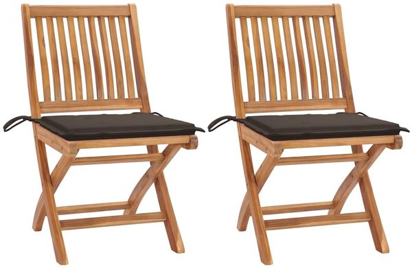 vidaXL Gartenstühle 2 Stk. mit Taupe Kissen Teak Massivholz 3062441