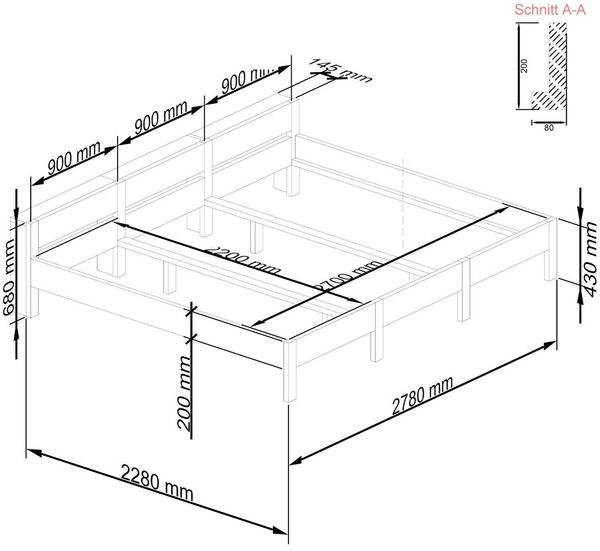 Familienbett "Familien-Nesterl" 270 220 43 Zirbe 90/90/90cm mit Ablage Bild 6