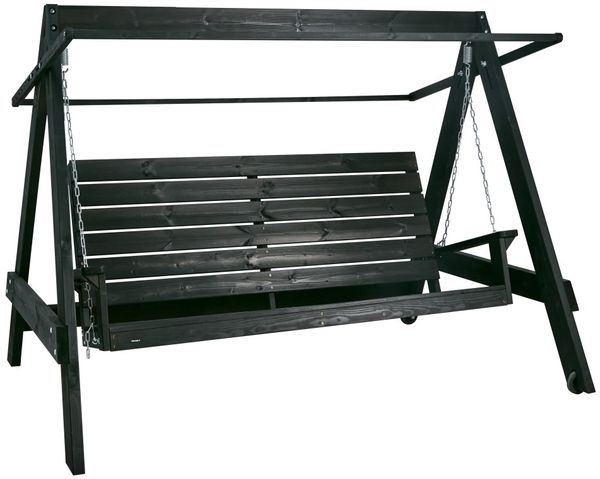 Gartenschaukel Kornhut von Brafab aus Kiefernholz, skandinavischer Stil, schwarz, mit Rädern, für Outdoor
