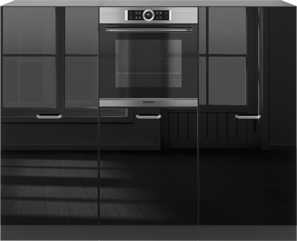 Einbauküche R-Line Schwarz Hochglanz/Anthrazit 180 cm ohne Arbeitsplatte Vicco