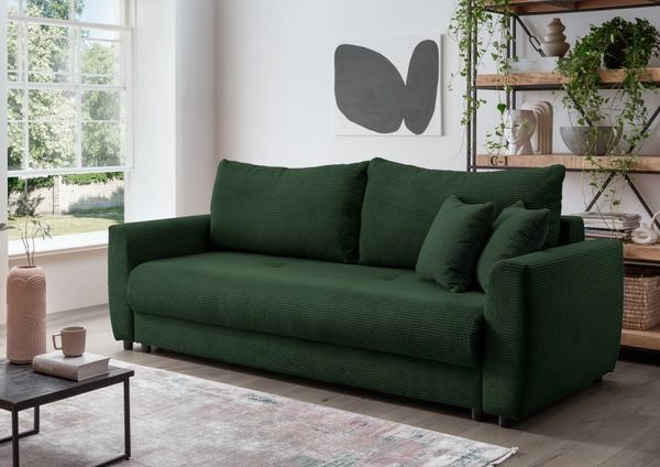 Sofa Elia von Benformato mit Schlaffunktion & Bettkasten, Breitcord, wählbar in 3 Farben