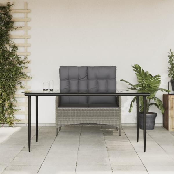 vidaXL 2-tlg. Garten-Essgruppe mit Kissen Grau Poly Rattan 3203502