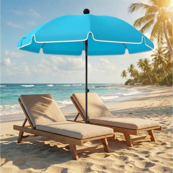 Outsunny Sonnenschirm faltbar Strandschirm mit Sonnenschutz verstellbar Neigung Tragetasche, LxB: 150x150 cm, Strandschirm, wasserabweisend Balkon-Schirm, für Reisen Strand Camping Blau