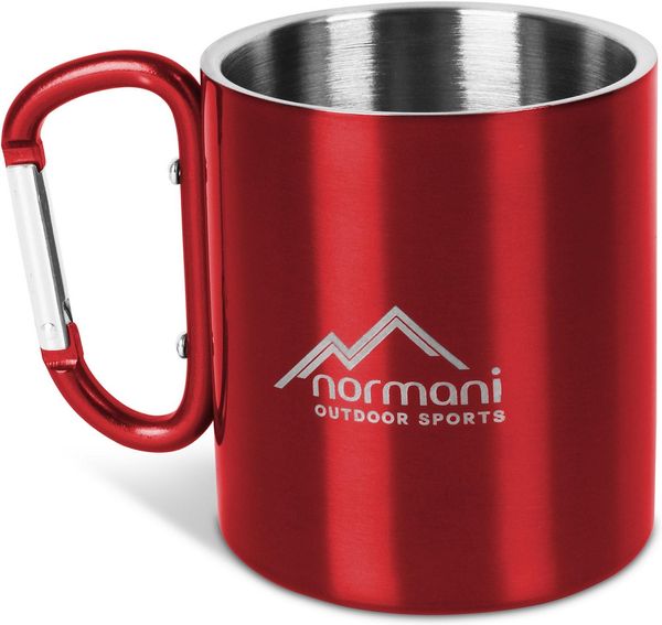 normani Becher Edelstahl Tasse 330 ml mit Karabinerhaken, Edelstahl, Doppelwandige Outdoortasse Campingtasse Edelstahlbecher Thermobecher