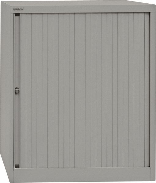 BISLEY Rollladenschrank abschließbar in silber Schrank aus Metall Rolladen aus Kunststoff inkl. 2 Einlegeböden, ET408102S-SL355