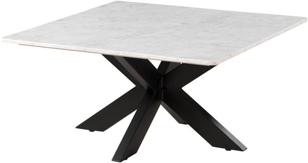 Couchtisch quadratisch 90x90x45 Marmor weiß / Kreuzgestell Eisen schwarz BARCELONA #316