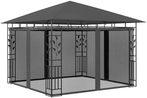 Gartenpavillon, Pavillon mit Moskitonetz 3x3x2,73 m Anthrazit 180 g/m²