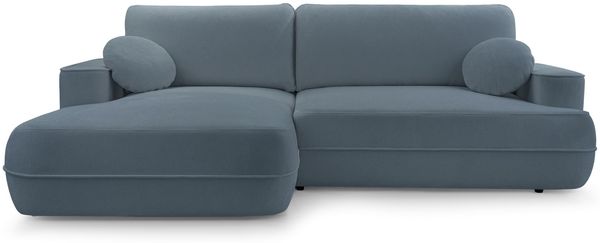Selsey 'Fuerro' Ecksofa mit Schlaffunktion, Bettkasten, Ottomane links,Strukturstoff wasserabweisend, Hellblau