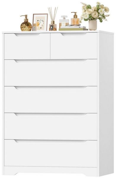 HOMECHO Kommode, mit 6 schubladen, Sideboard Highboard mit Viel Stauraum, Weiß