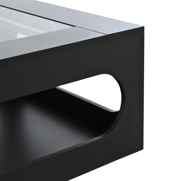 Tisch 70x70x35 cm, quadratisch, MDF, gehärtetes Glas, mit LED-Lichtstreifen und offenem Stauraum Bild 10