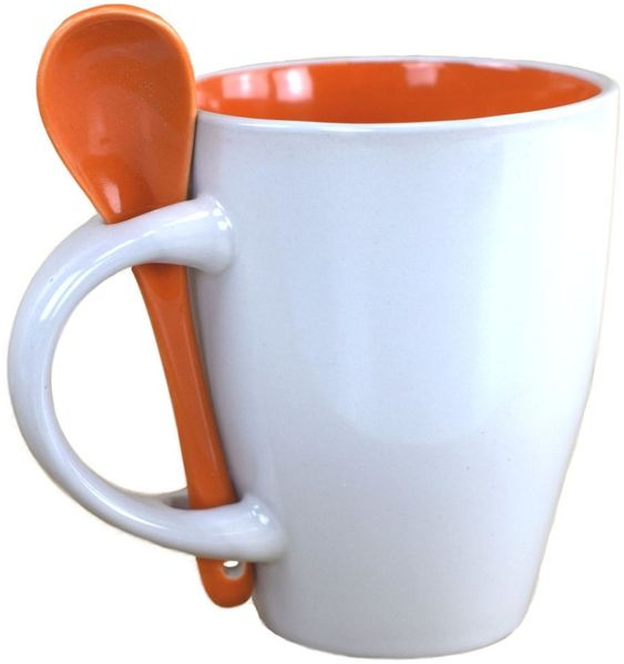 Tasse ca. 250 ml in Orange oder Blau mit passendem Löffel Kaffeetasse mit Halter orange