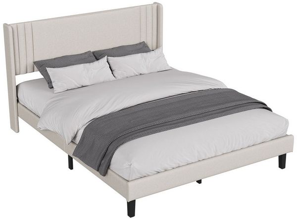 PXloue Polsterbett 90x200 cm, Doppelbett 140x200, 160x200, In 3 Größen verfügbar, Leinen Polsterbett, mit Lattenrost, hohem Kopfteil, 140x200 cm