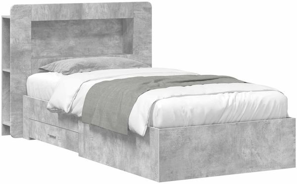 vidaXL Bettgestell mit Stauraum Betongrau 75x190 cm Holzwerkstoff 3433802