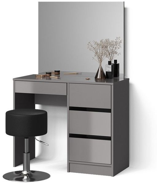 Livinity® Schminktisch Imola, Grau/Grau, 90 cm mit Hocker (3-St)