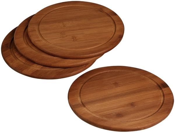 Kesper Vesperteller Set 4-teilig rund Ø 25 cm Bambus Frühstücksteller mit Saftrille nachhaltige Brotzeitteller aus FSC-zertifiziertem Holz robust & messerschonend - 5944215