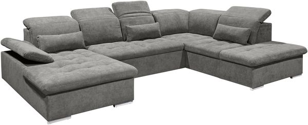 Wohnlandschaft >WAYNE< Schlaffunktion, Stauraum, Bezug stone - 380x81x240 (BxHxT)