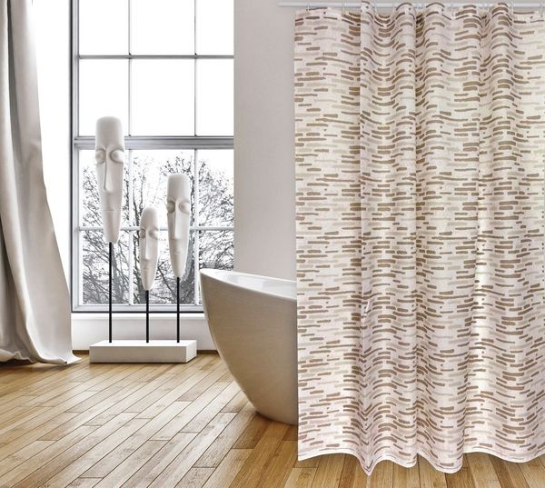 MSV Duschvorhang Cotexsa BRIQUE Breite 180 cm, Textil-Duschvorhang, Made in Spain, 100% Polyester, wasserundurchlässig, Anti-Schimmel-Effekt, Anti-Bakteriell beschichtet, waschbar 30°, 180x200 cm, Farbe beige
