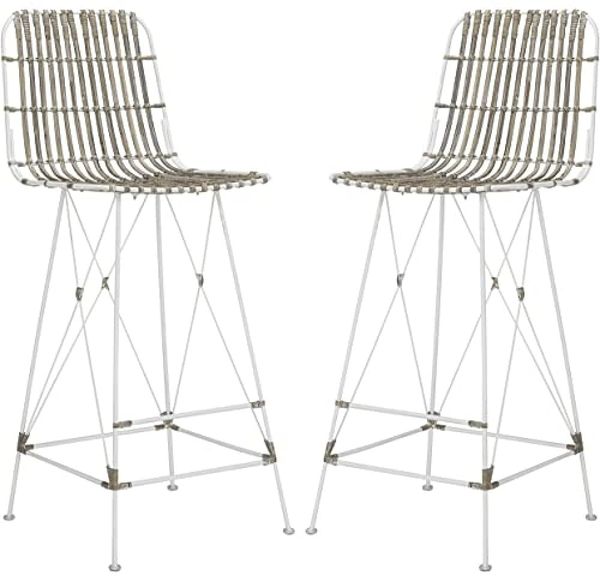 SAFAVIEH Modern Bar & Counter Stools with a Back, in White and White