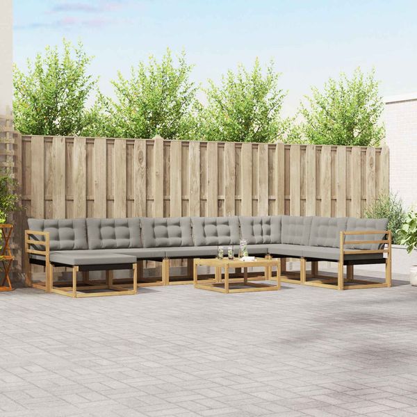 vidaXL Outdoor-Sofagarnitur 9 pcs Weiß und Hellgrau Massivholz Akazie 3388985