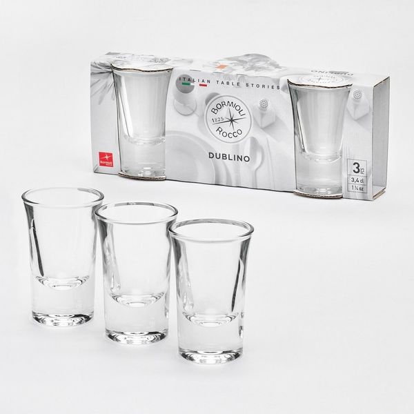 Bormioli Rocco Schnapsglas Stamper Dublino 3,4cl, 3 Stück, 3-tlg, Glas, perfekt geeignet für Likör und weitere Spirituosen
