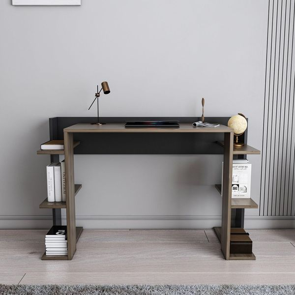 Stylish Study Desk, Walnut & Black, 122.7 x 77 x 45 cm | 100% Melamine Coated Particle Board, 18 mm Thick | Perfect for Home Office & Study
