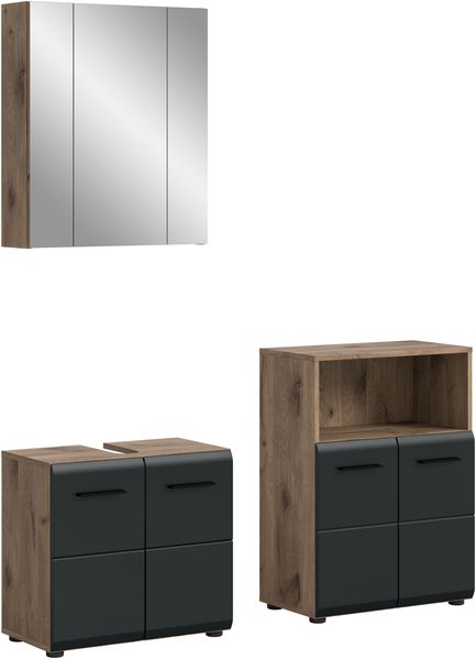Badkombination (B/H/T: 135x185x30 cm) in schwarz matt und Nox Oak Nachbildung