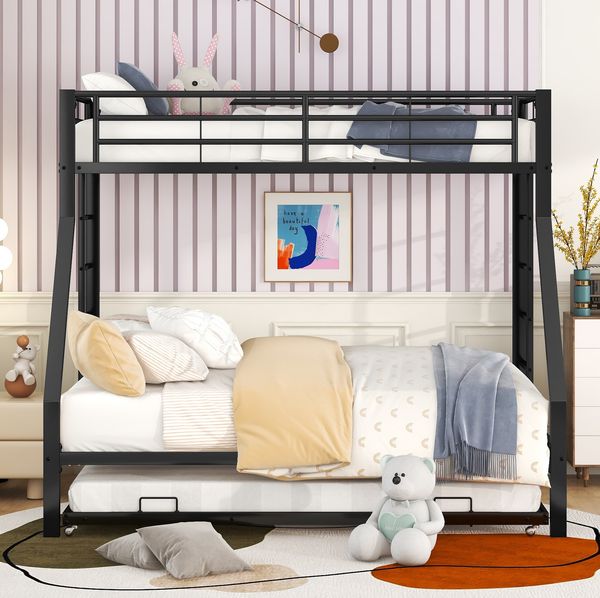 Bett Etagenbett 90(140)x200 cm aus Metall mit Ausziehbett und Leitern – platzsparend, sicher und robust