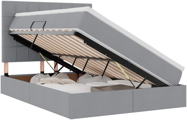 vidaXL Bett mit Stauraum und LED Hellgrau 140 x 190 cm Polyester 3372414