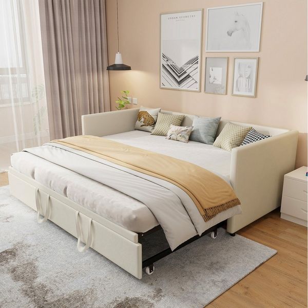 Furnishings Home Polsterbett Daybett Tagesbett Ausziehbett (1 tlg), Schlafsofa, Mit Unterbett, 90x200 cm/180x200 cm, Lattenrost, Samt