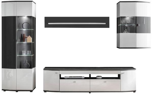 Wohnkombination Jandy 320 x 206 x 46 Wohnwand (4-tlg. ) Weiß/Anthrazit/Weiß HG/Anthrazit HG 10165