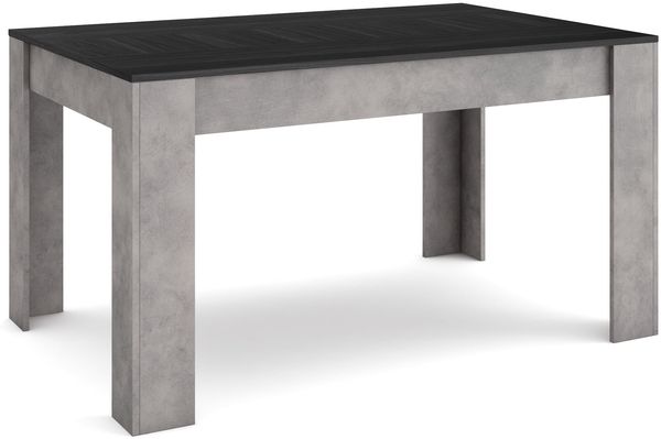 Skraut Home | Esszimmertisch | Küchentisch, Esstisch | 140 x 90 x 76 cm | Für 6 Gäste | Stubentisch | Moderner Stil | Schwarz und Zement
