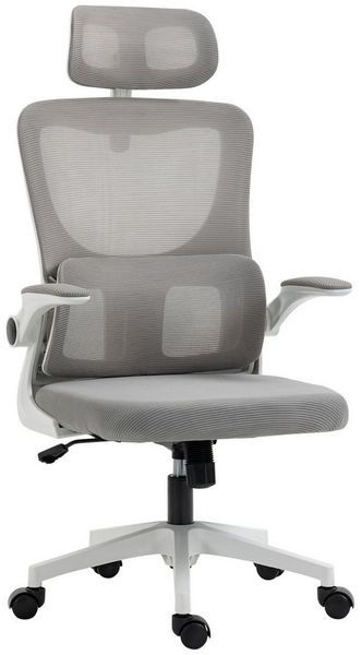 Vinsetto Bürostuhl Ergonomisch, Schreibtischstuhl mit Verstellbar Armlehne (Drehstuhl, 1 St), Computerstuhl mit Lendenstütze, Mesh, Grau Bild 2