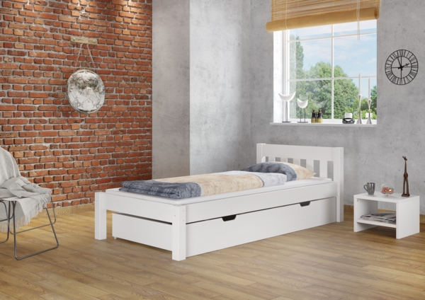 Modernes Einzelbett Massivholzbett Kiefer weiß 90x200 Futonbett Bettrahmen Rollrost 60.38-09 W Bild 9
