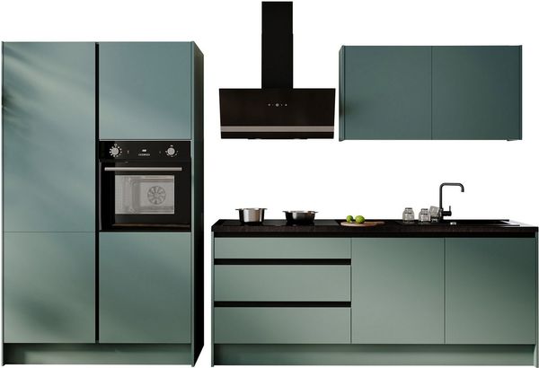 BASIC by Balculina Küchenzeile Isis B/T/H 335 x 60 x 210 cm, Breite 273 cm, wahlweise mit E-Geräten und Induktionskochfeld