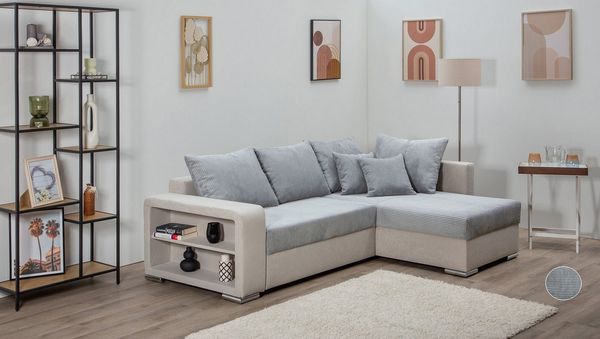 COLLECTION AB Ecksofa John L-Form, Regalarmlehne,Bettfunktion,Bettkasten,Ottomane beiseitig montierbar