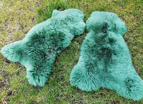 Provellus Fellteppich Top Öko Lammfell Schaffell Teal Waldgrün Blaugrün Neu L-XL, 80cm - 100cm