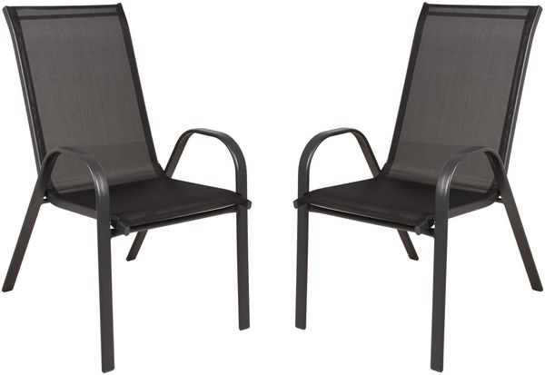 Gartenstuhl 2er Set ILSE - Kunststoff, Schwarz | Stapelstuhl Wetterfest Gartenstühle Outdoor Essstühle