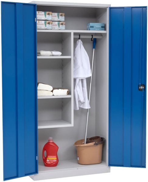 Putzmittelschrank, 92x195x42cm, grau/blau