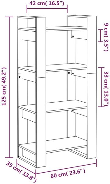 vidaXL Bücherregal/Raumteiler Grau 60x35x125 cm Massivholz 813886 Bild 8