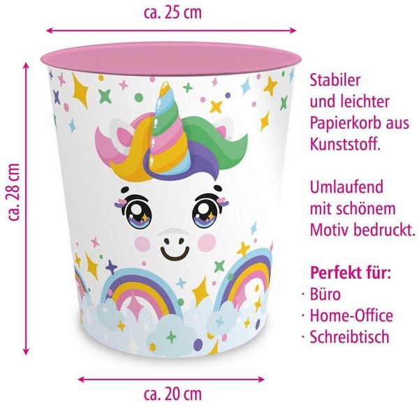 itenga Papierkorb itenga Papierkorb Tiermotiv - EINHORN - Kawaii Design - ca 11 Liter