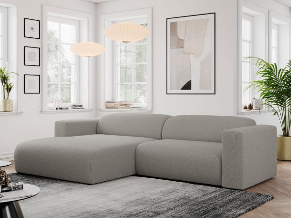 Ecksofa PASADENA, freistehendes Ecksofa, breite Armlehnen, Federsitz - links - Grau Boucle