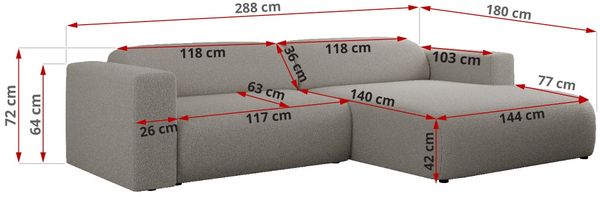 Ecksofa PASADENA, freistehendes Ecksofa, breite Armlehnen, Federsitz - links - Grau Boucle Bild 8