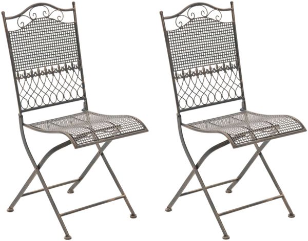 2er Set Gartenstühle DALLAS - Metall Bronze 41x50x91 cm | Gartenstuhl Klappbar Klappstühle Metall Terrassenstuhl Antik Verzierung Stühle Garten Balkon